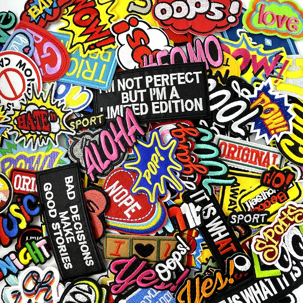 100Pcs Random Mixed Gril Cool Decoration Patches Embroidery Applique Decorative Patch Ironing Clothing Sewing Colorfast Badge