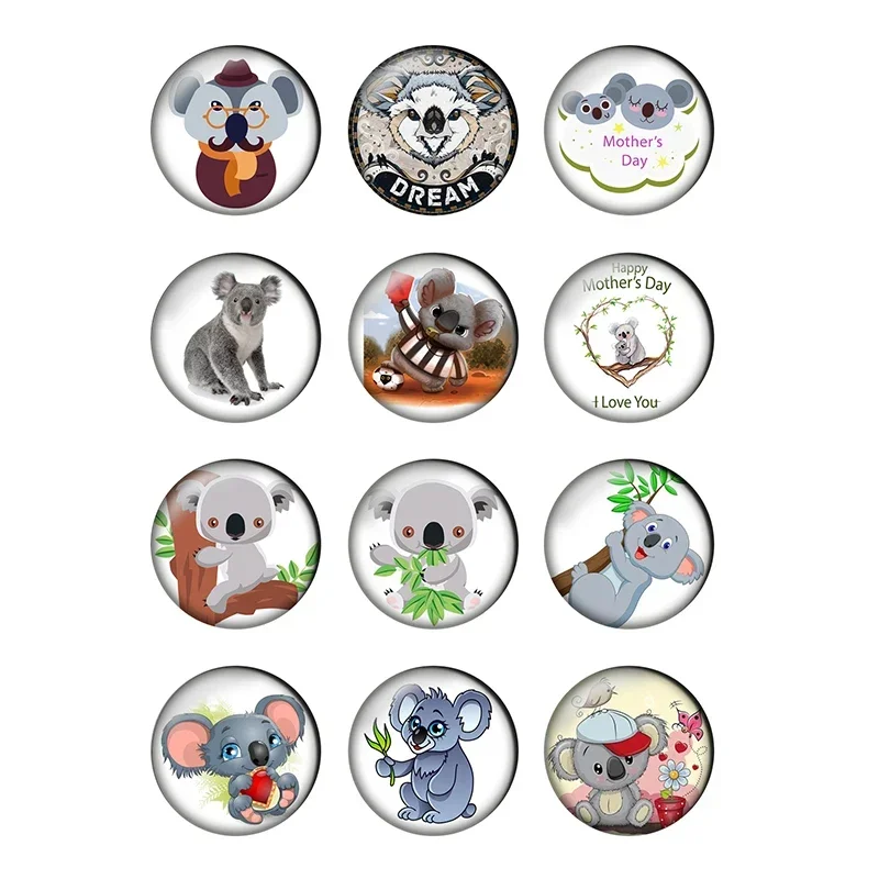 12pcs Australian Koala Round Photo Glass Cabochon 8mm 10mm 12mm 16 18mm 20 25mm Demo Flat Back DIY Jewelry Making Supplies T054