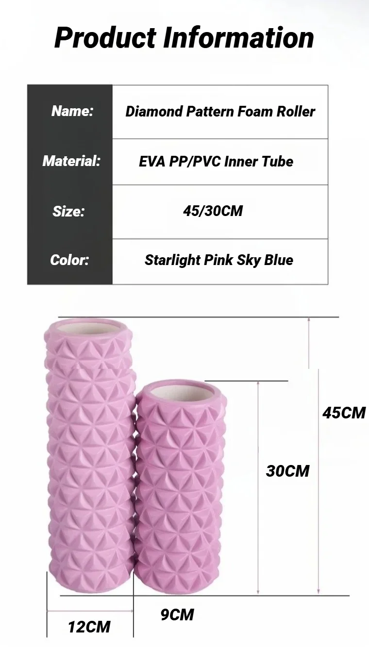 Rodillo de masaje EVA de espuma de diamante 3D, columna hueca de Yoga, equipo de Fitness para fisioterapia muscular y rehabilitación deportiva