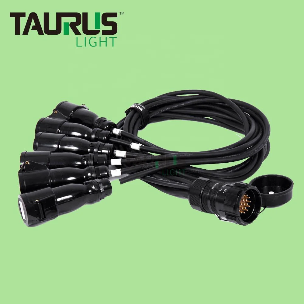 6 Way 19pin Socapex to CEE16A Socket Cable 1.5M 3M 5M 10M Length