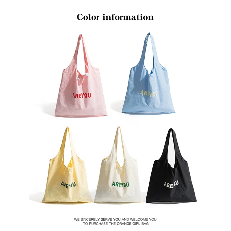 KOKOPEAS Simple Ultrathin Nylon Grocery Bag Portable Printed Woman\'s 2024 Shoulder Purse Jelly Pink Casual Daily Travel Handbag