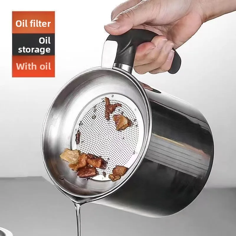 Stainless steel strainer oil pot for home kitchen large capacity filter residue oil storage return cup filter oil tank view 2