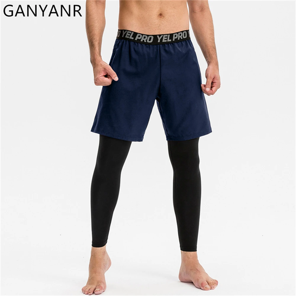 GANYANR Running Tights Men Compression Pants Fitness Sportswear Basketball Trousers Leggings Sports Gym Cool Training Marathon