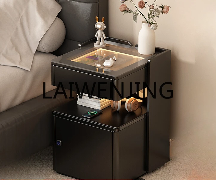 

Italian Smart Bedside Table with Lock 2024 New Bedroom Wireless Bedside Cabinet 30cm Narrow Cabinet