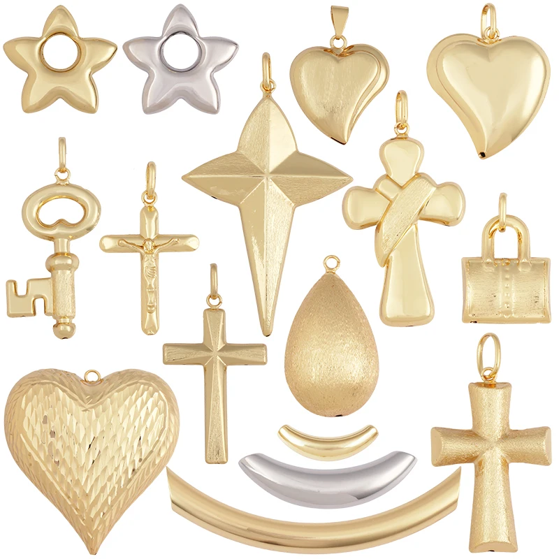 Mega Big Jumbo Heart Star Lock Key Cross Brass Focal Pendant,Real 18K Gold Plated Necklace Bracelet Jewelry Supplies S50