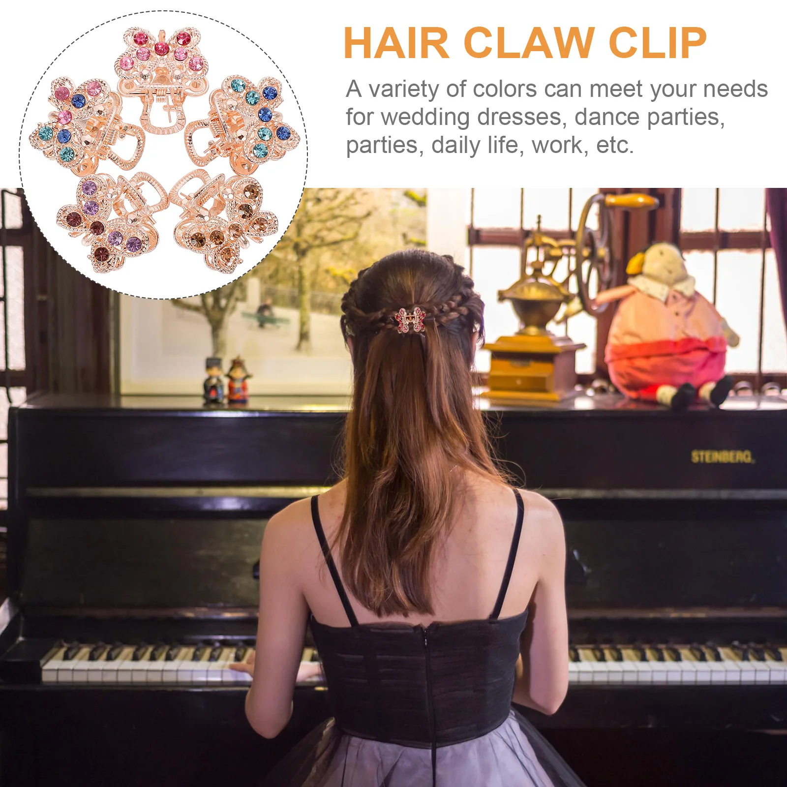 

10pcs Mini Metal Hairpin Claw Clip Crystal Rhinestone Grip Barrette Butterfly Colors Pink 2 Each Secure