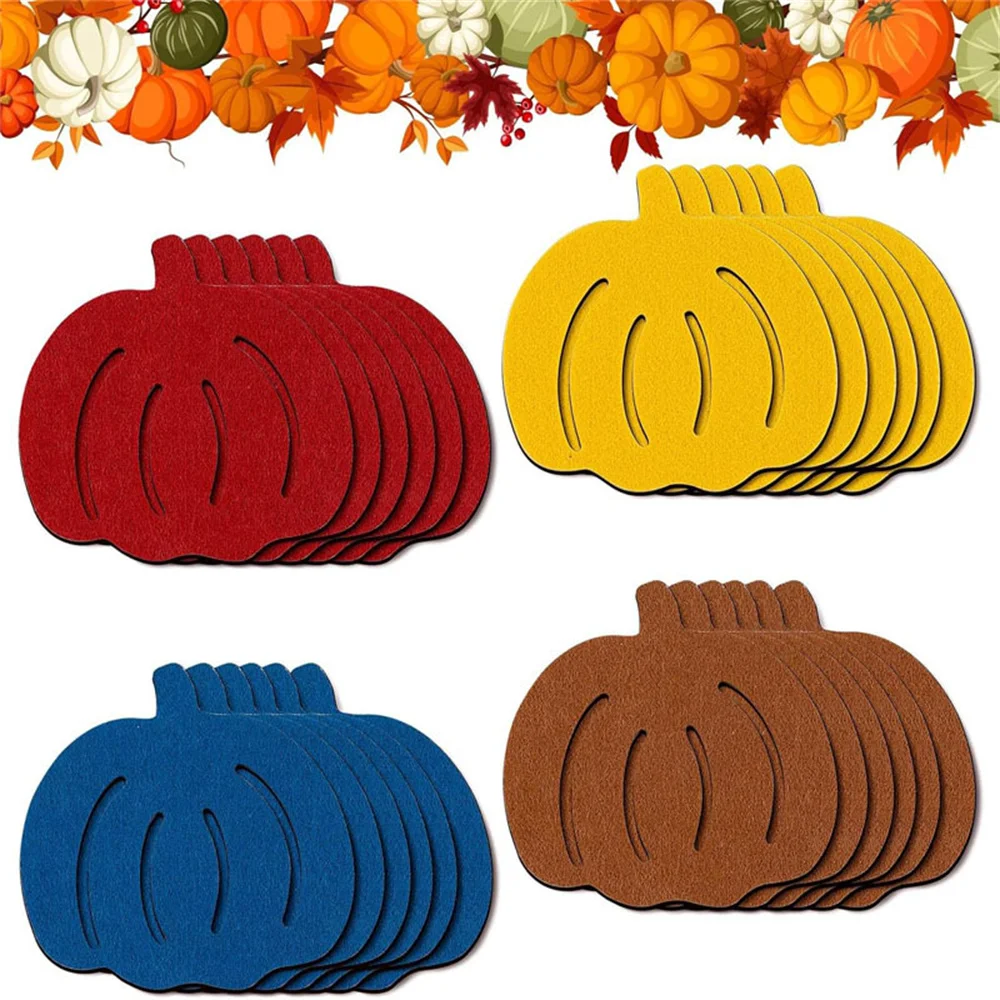 Pumpkin Shaped Coasters 1pcs Felt Coasters For Drinks Halloween Drink DecorOrange Pumpkin Felt Non-Slip Heat Resistant Cup Mats