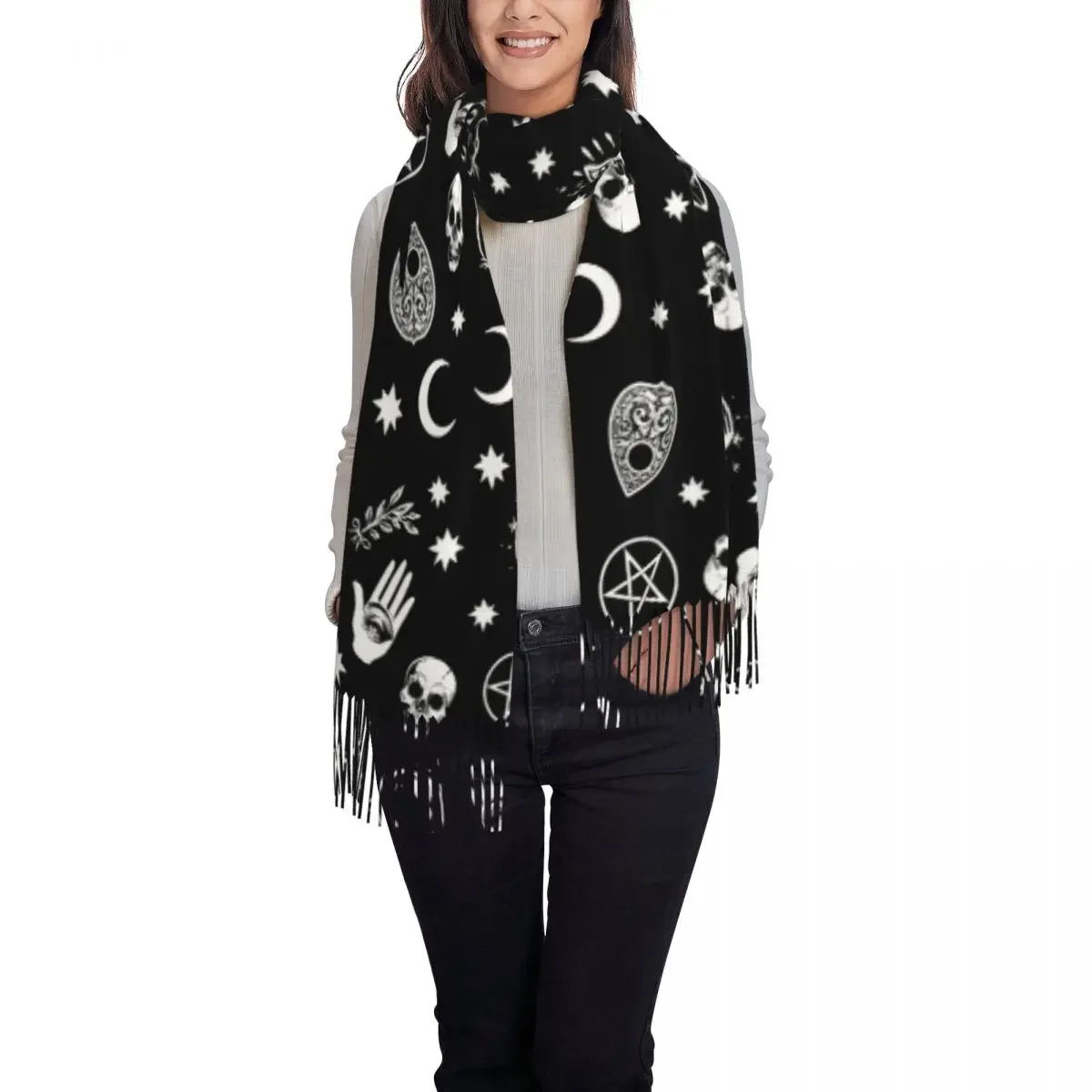 Custom Print Halloween Witch Gothic Skull Scarf Women Men Winter Fall Warm Scarves Shawls Wraps