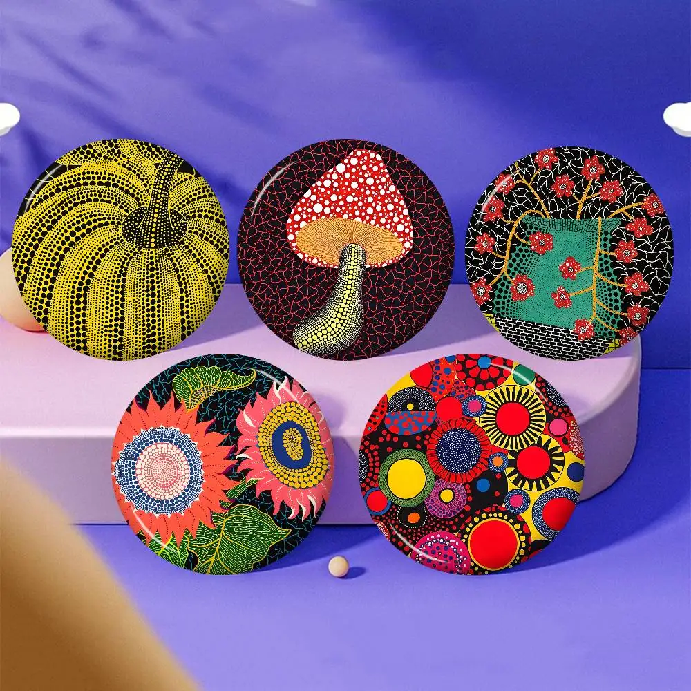 Popular Artist K-KusamaS 32/44/58mm Round Cartoon Brooches Handmade Pins for Backpack Jewelry Accessories Gifts Creative Badge