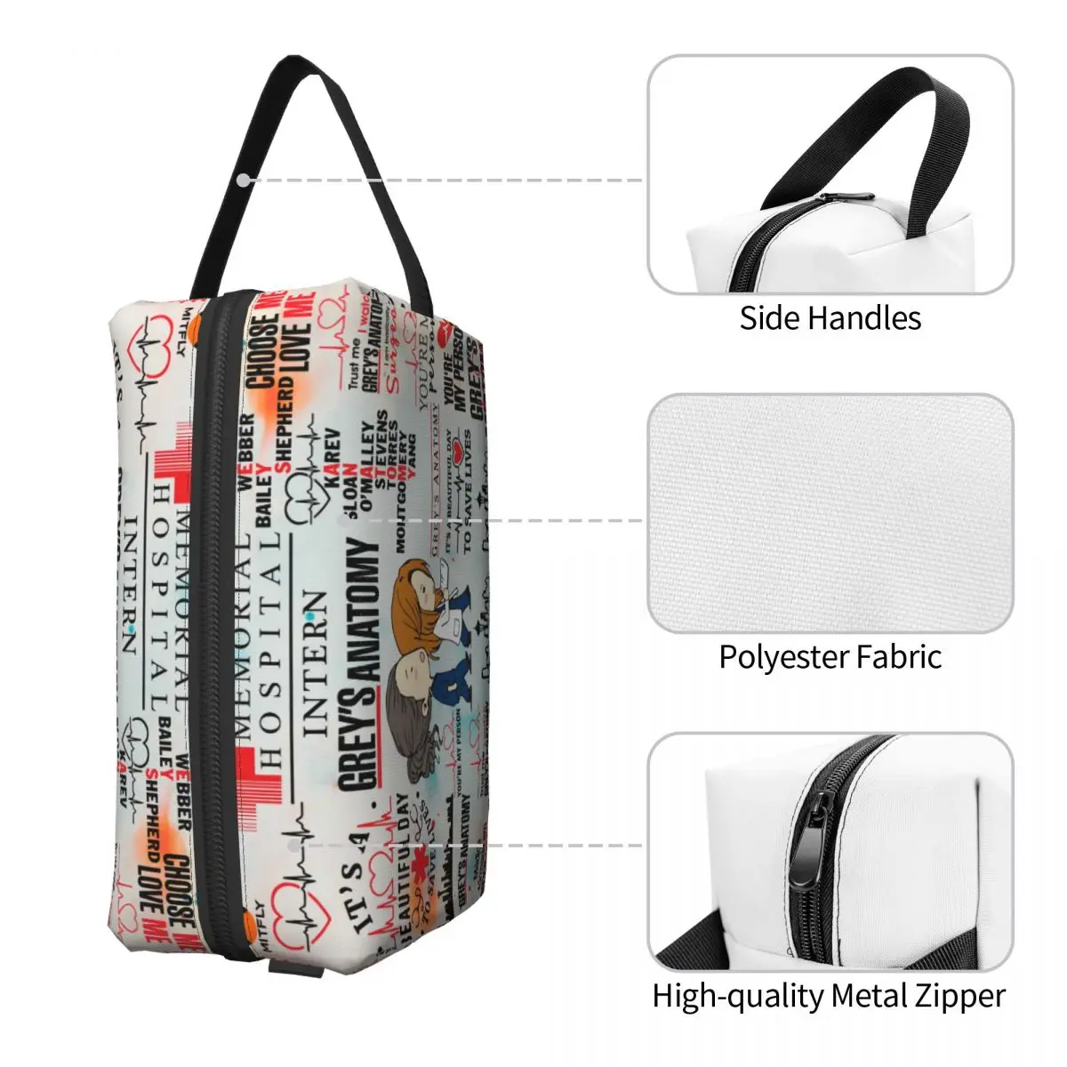 Cute Cartoon Greys Anatomy Quote Collage Travel Toiletry Bag for Women Makeup Cosmetic Bag Beauty Storage Dopp Kit