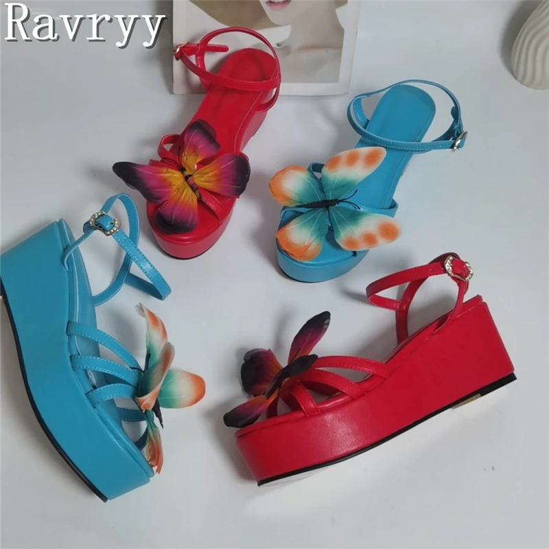 Sandalias de mujer con diseño de marca y adornos de mariposas en 3D, con punta abierta, tacón ancho/tacón grueso/tacones finos, elegantes zapatos de novia para fiesta de verano
