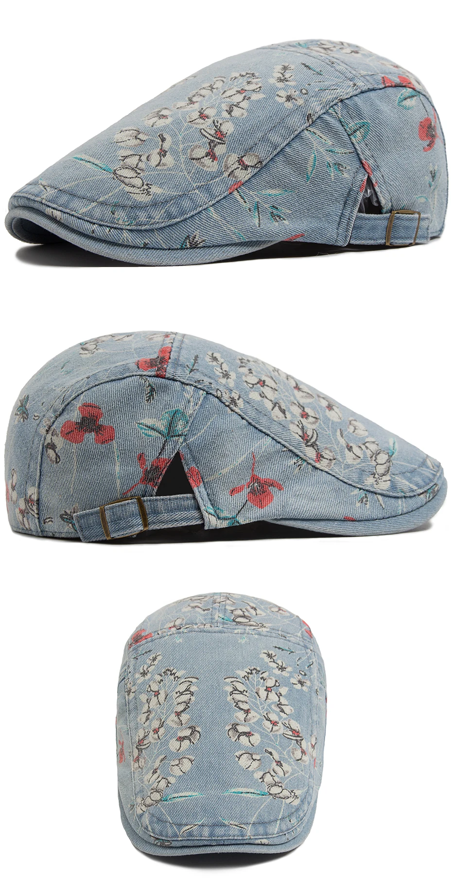 Neue Vintage Print Denim Baskenmütze Frauen Männer Baumwolle Zeitungsjunge Mütze Casual Visier Mode Flachen Hut Einstellbare Berets Für Frühling Herbst – Detail 7