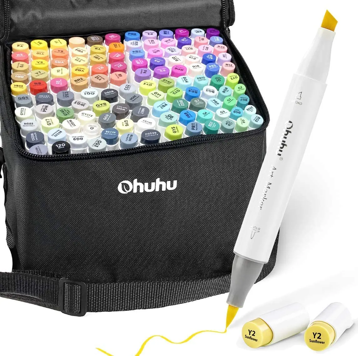 

Ohuhu120-Color Alcohol Art Marker Set Double Nib Brush & Chisel, Sketch Marker