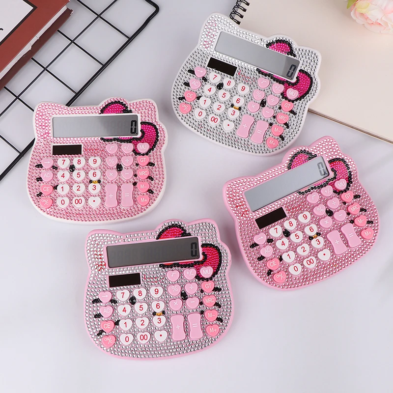 Luxury Cartoon KT Cat Diamond Calculator Creative Shiny Rhinestone Electronic Solar Calculator For Girls Gifts