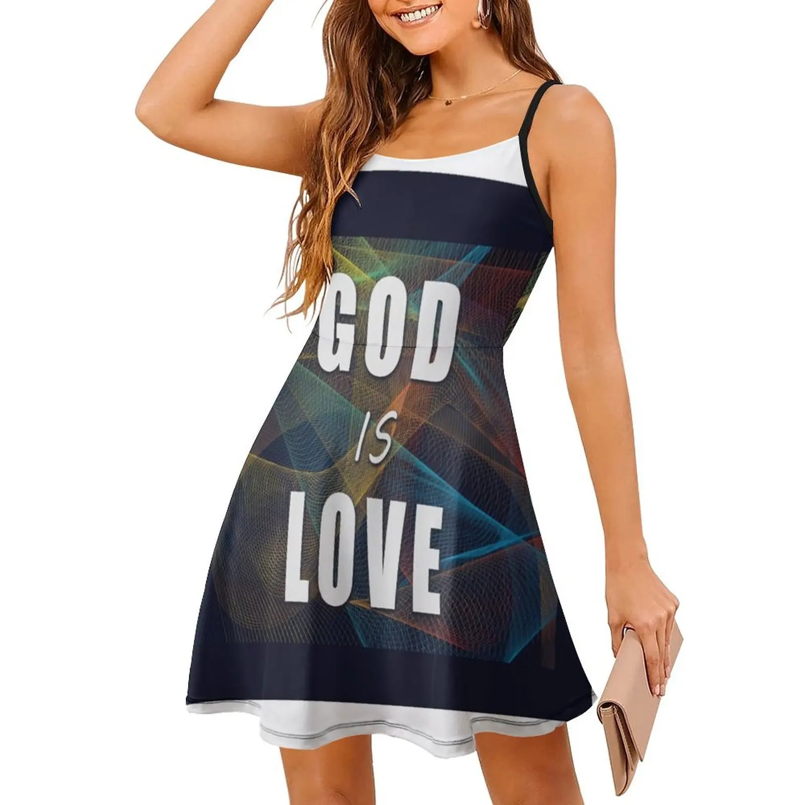 فستان بوهيمي بدون أكمام "حب الله لانهائي ونقي" للنساء مطبوع عليه فساتين حفلات الشاطئ آلهة الحب الإيمان الفن الروحي #3
