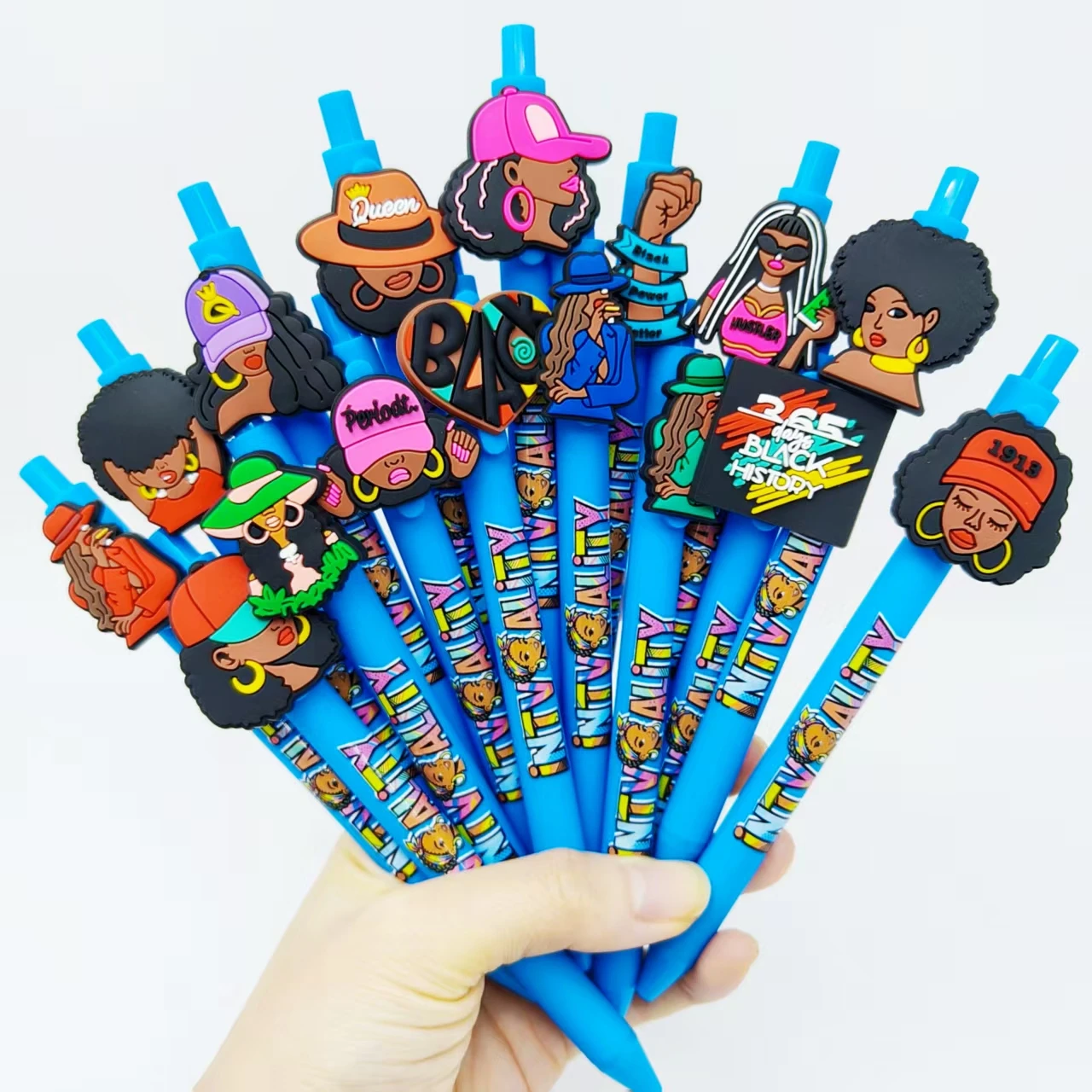 

8pcs/13pcs personalized black girl patch ballpoint pen blue theme school season and other activities gift pens