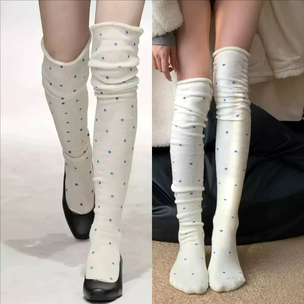 Fashion Ladies Polka Dot Knee High Socks Korean High Quality Combed Cotton Stockings Suitable for Women's Clothing for Gifts