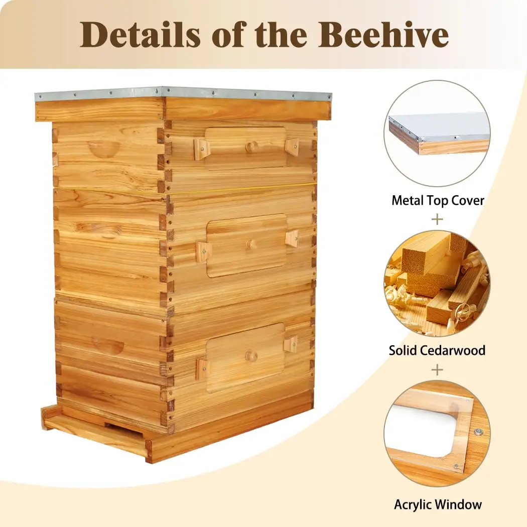 Free ShippingCastle 10-Fe Stroth Hive With Windows, Swaxed Coated Hive For Beginners With Hivs And Waxed Foundations (2 Deep Box
