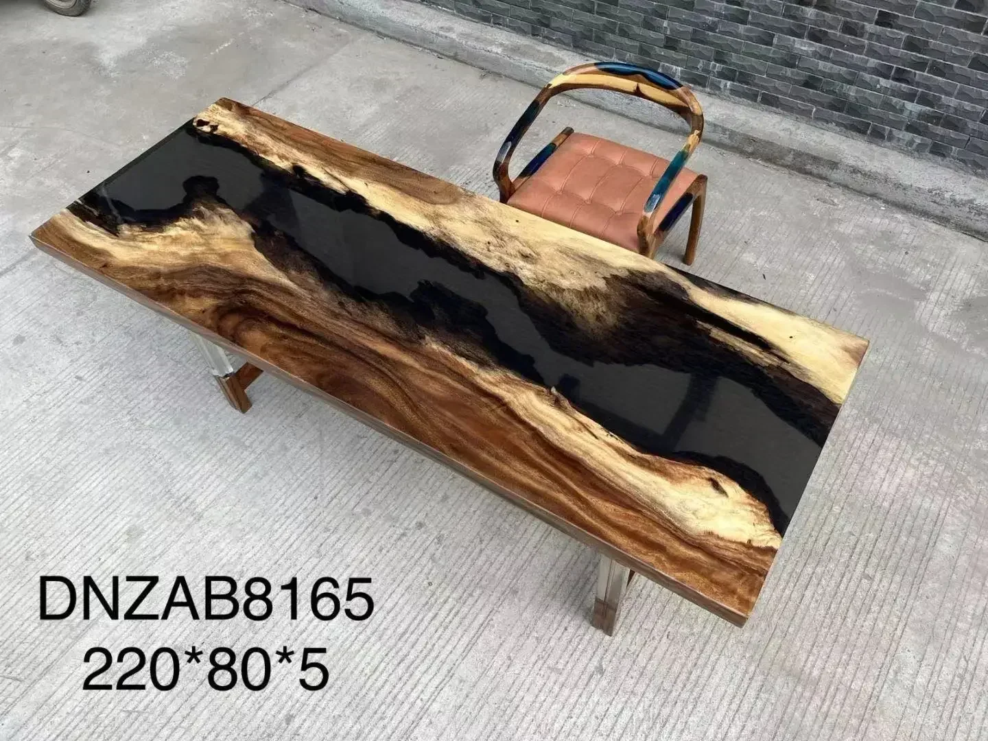 

New Irregular Luxury Modern Blue River Lake Sea Wave Wood Epoxy Resin Dining Table 220*80*5CM