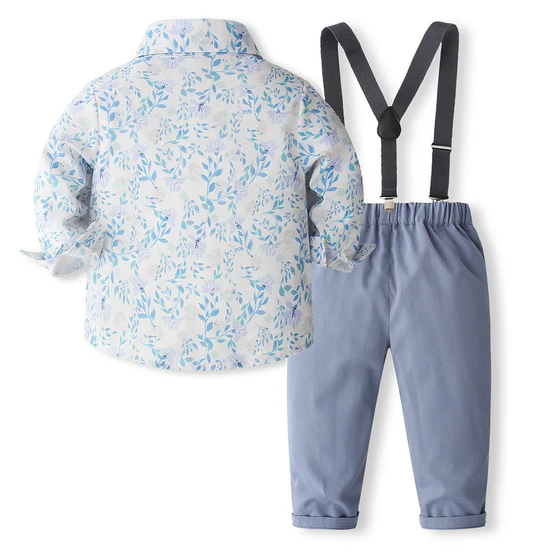 Spring Autumn Toddler Boys Clothes Korean Fashion Gentleman Tie Print Long Sleeve Baby Tops+Pants Sets Children Clothing B521