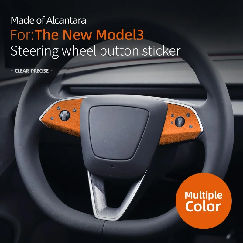 

For Tesla New Model 3+ Highland 2024 Steering Wheel Button Patch Stickers Alcantara Suede Button Sticker Decorative Accessories