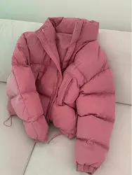 Chaqueta acolchada de algodón para mujer, abrigo informal con cuello levantado, Parkas rosas gruesas y cálidas, Invierno