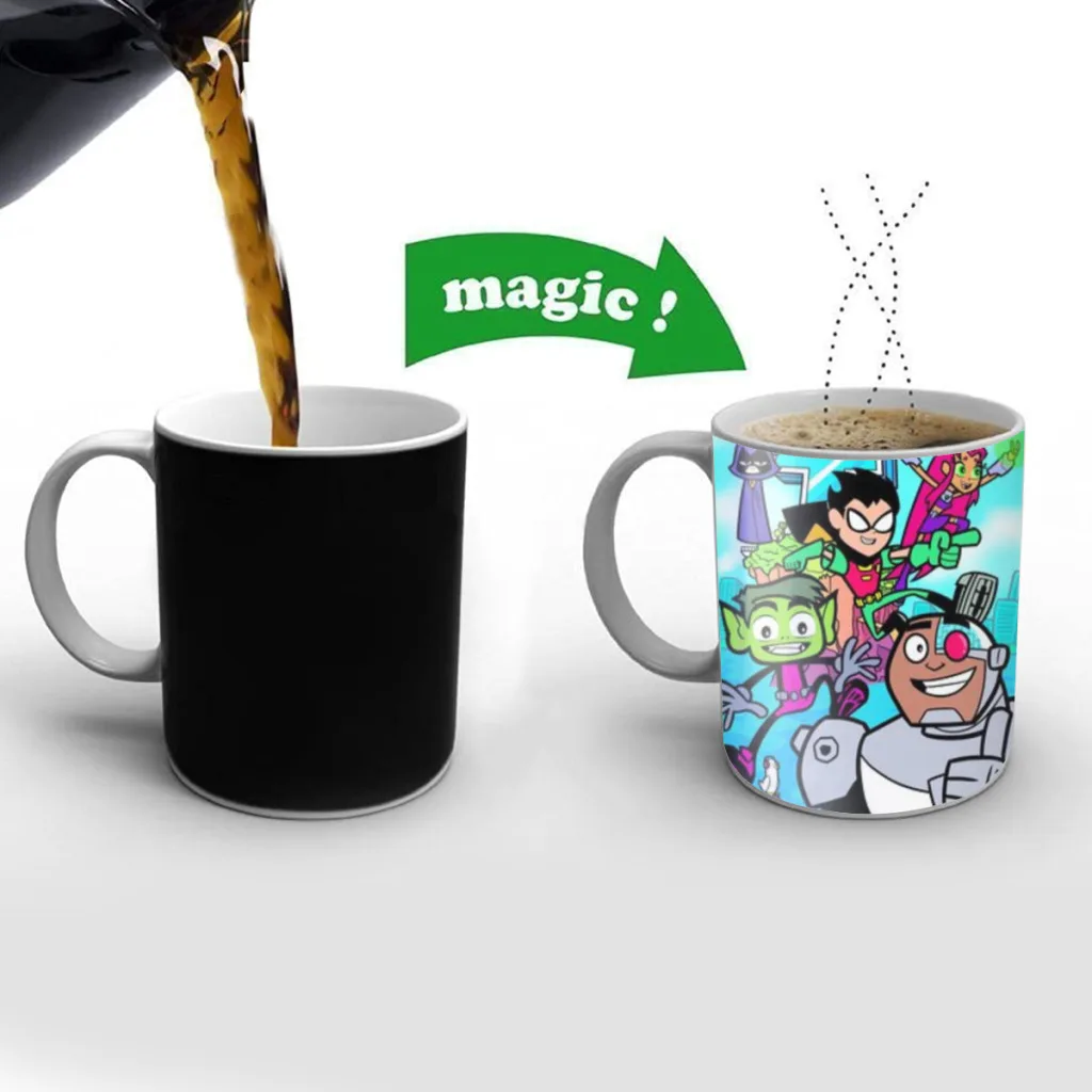 Cartoon T-TEEN-TITAN G-GO Free shipping Mug Changing Color Ceramic Coffee Mugs Magic Tea Cup Best Gift