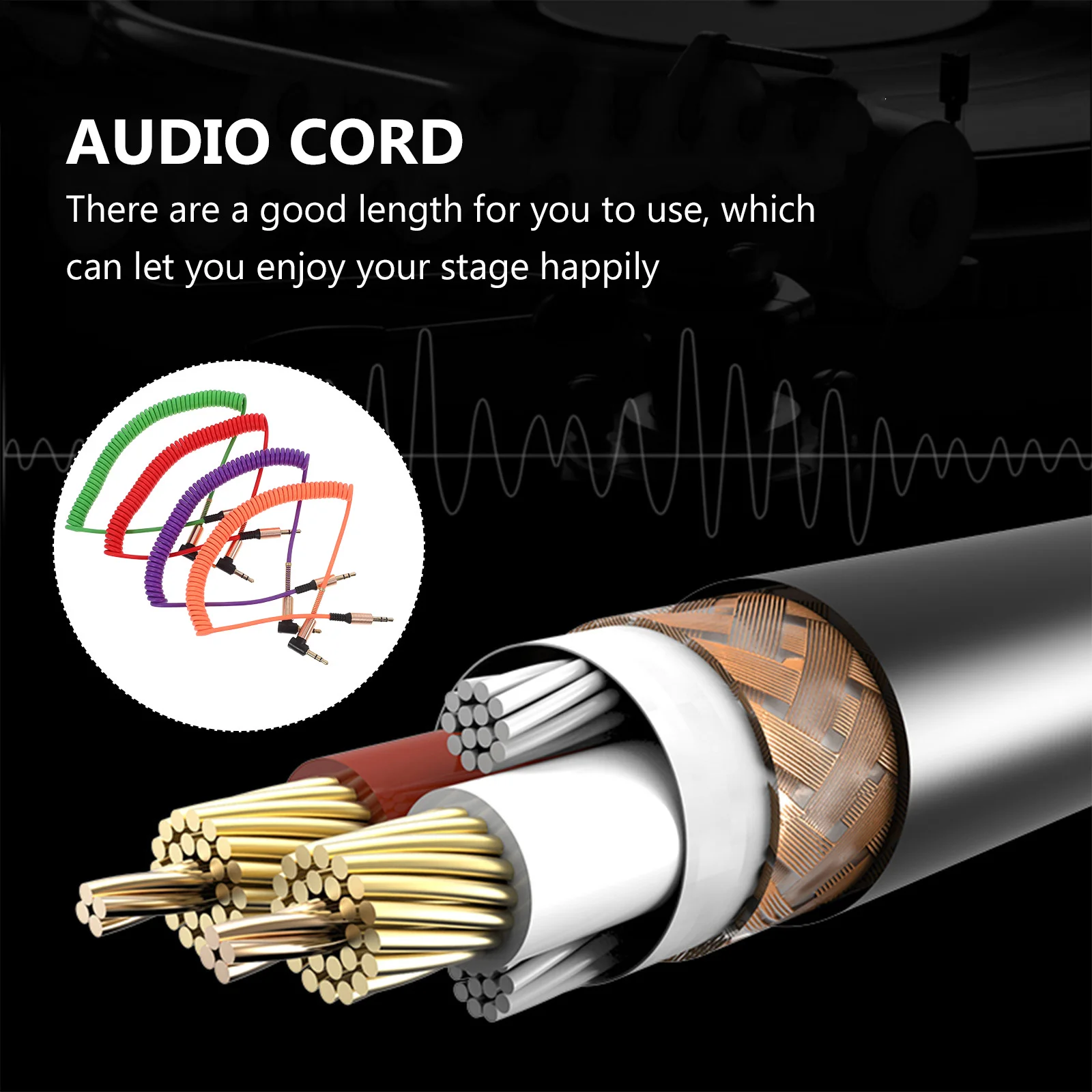 

4 Pcs AUX Audio Cable 3.5mm Male to Male Stereo for Car Speaker Coiled Extension Headphone Cord Random Color Connectors