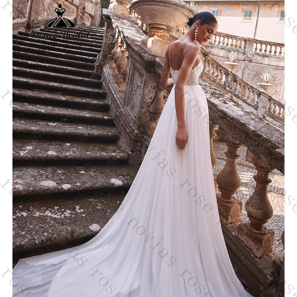 Customized Suspender Lace Waist Cinching Elegant Wedding Dresses 2026 Chiffon Decal A-line Bridal Gown Suitable for The Beach