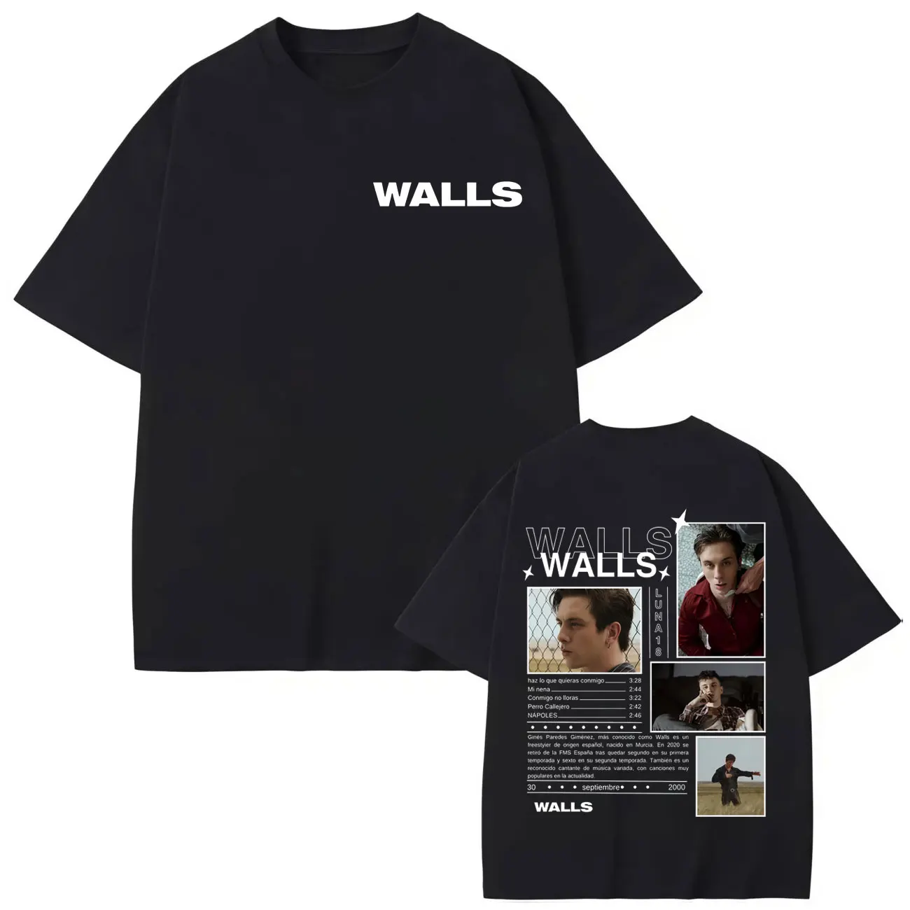 

Singer Walls Luna 18 Album Merch T Shirt High Quality Fashion Short Sleeve T-shirts Men Women Summer Casual Loose Cotton T-shirt