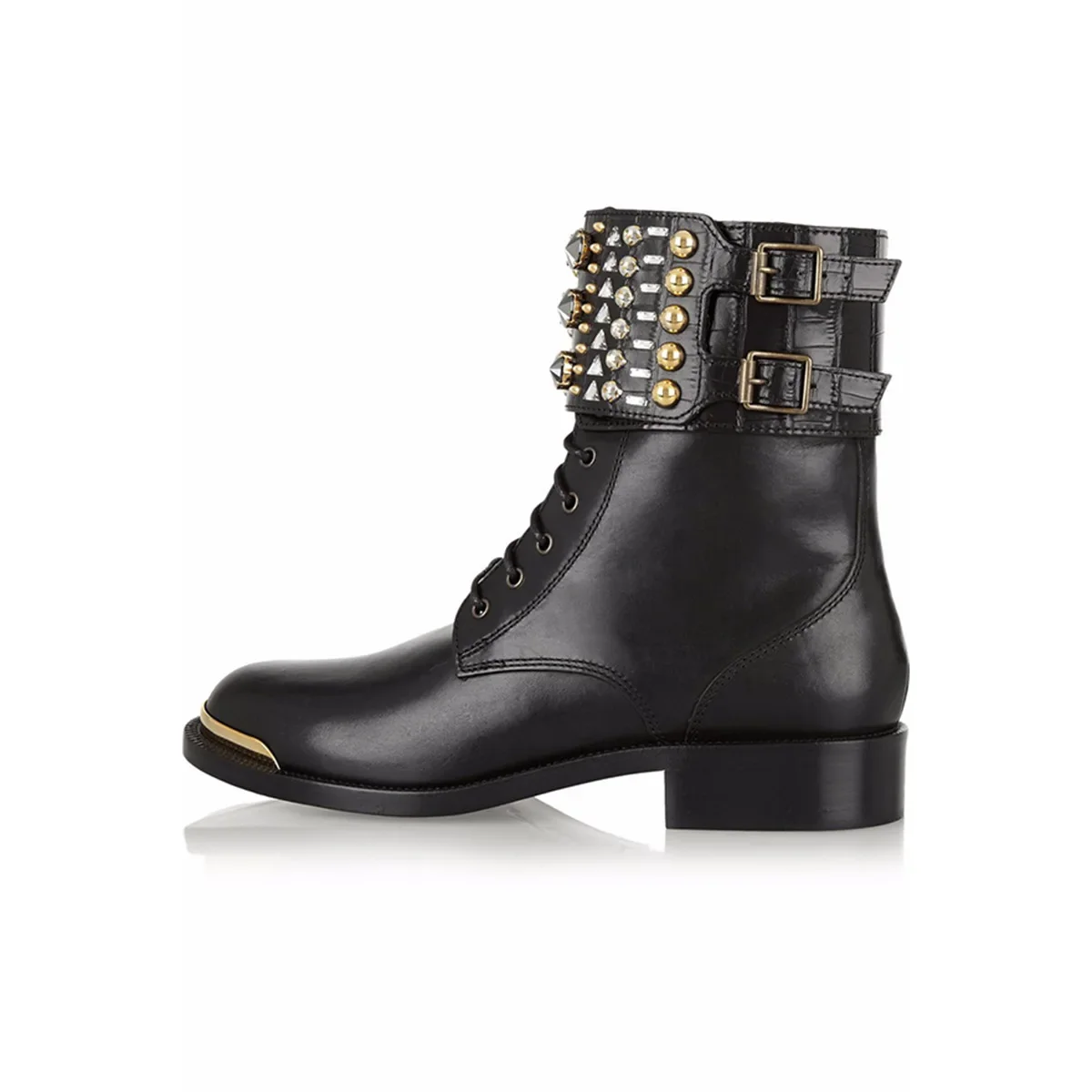 Outono inverno pico rendas até botas curtas plataforma plana sapatos femininos botas de combate de couro preto com rebites studs senhora tornozelo botas