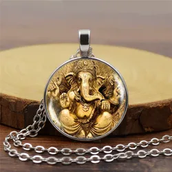 Classic Hindu Religious Time Gemstone Pendant Necklace Elephant Head God Ganesha Amulet Charm Lucky Auspicious Jewelry Gifts