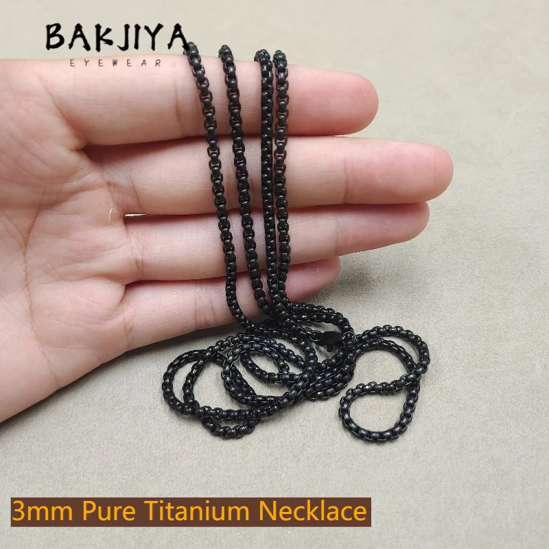 

2026 Black Pure Titanium Necklace for Men, 3mm Rollo Box Chain Lightweight Skin Friendly Fashion Men Women Couple Necklace Gift