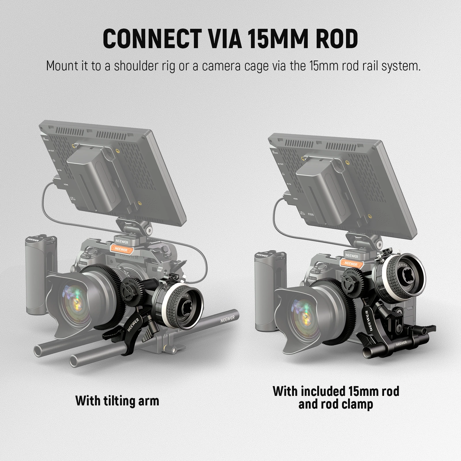 NEEWER Mini Follow Focus with A/B Stops, Lens Gear Ring, 15mm Rod & Rod Clamp for Cinema Camera, DSLR/Mirrorless Camera