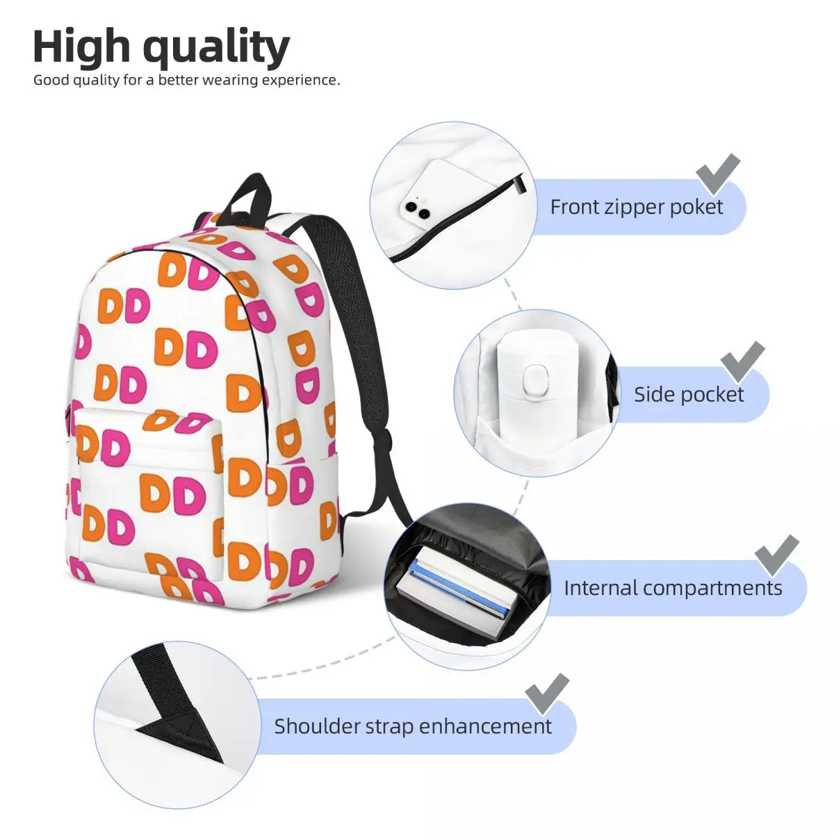 I Love Dunkin Donuts Student Backpack School Bag Hiking Travel Daypack for Men Women Bookbag Shoulder Bags view 4