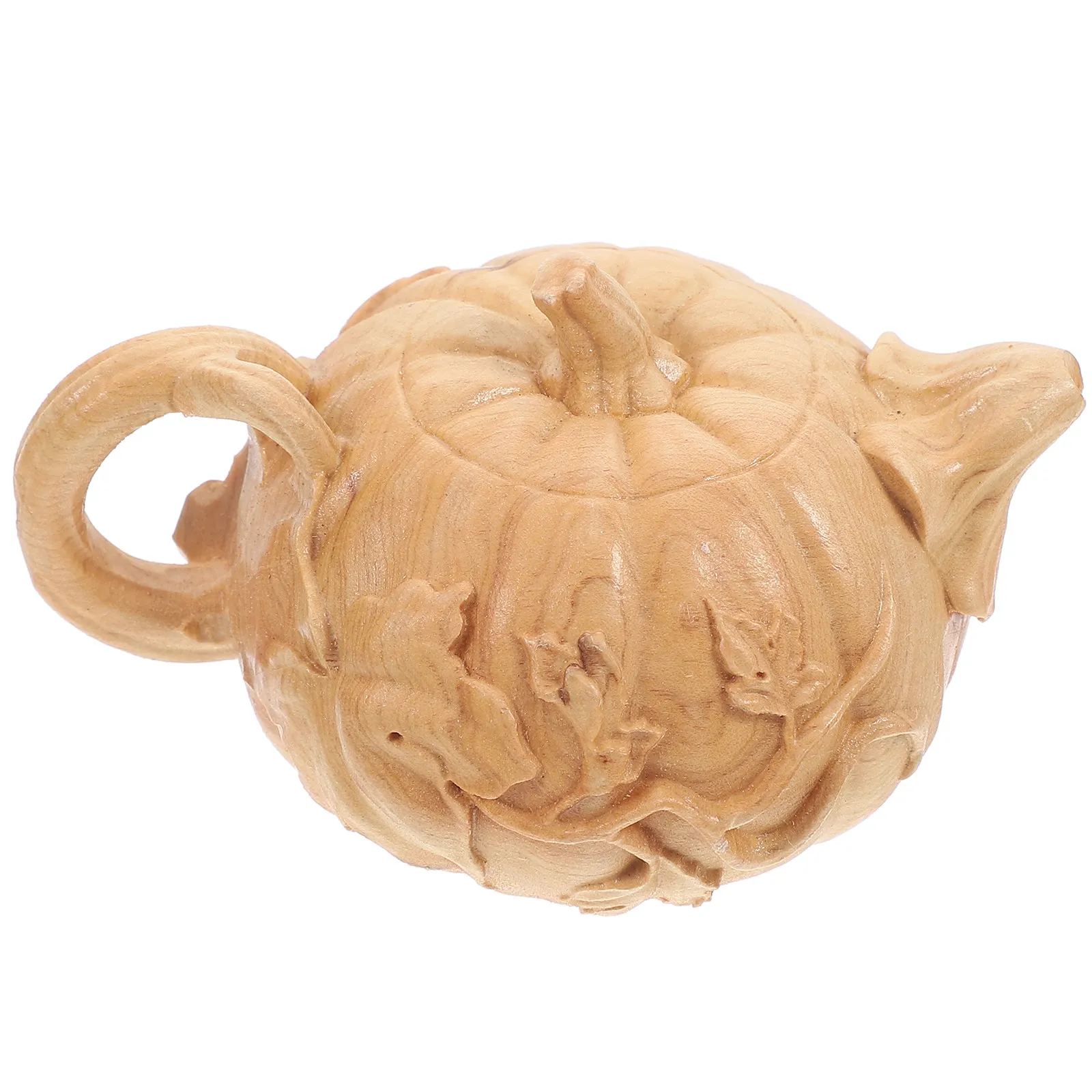 Handmade Wooden Pumpkin Kettle Sculpture Fine Carving Decor Craft for Living Room Kitchen Shelf Showcase Festive Atmosphere