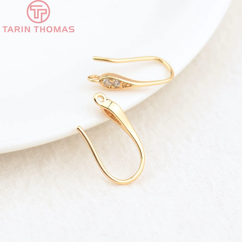 (2500)6PCS Height 16MM 24K Gold Color Brass With Zircon Earrings Hooks High Quality Diy Jewelry Accessories
