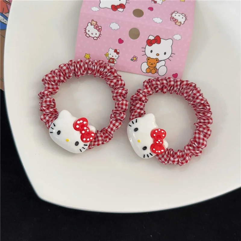 2Pcs Hello Kitty Hair Rope Cute Girl Cartoon Rubber Band Kids Girl Hair Accessories