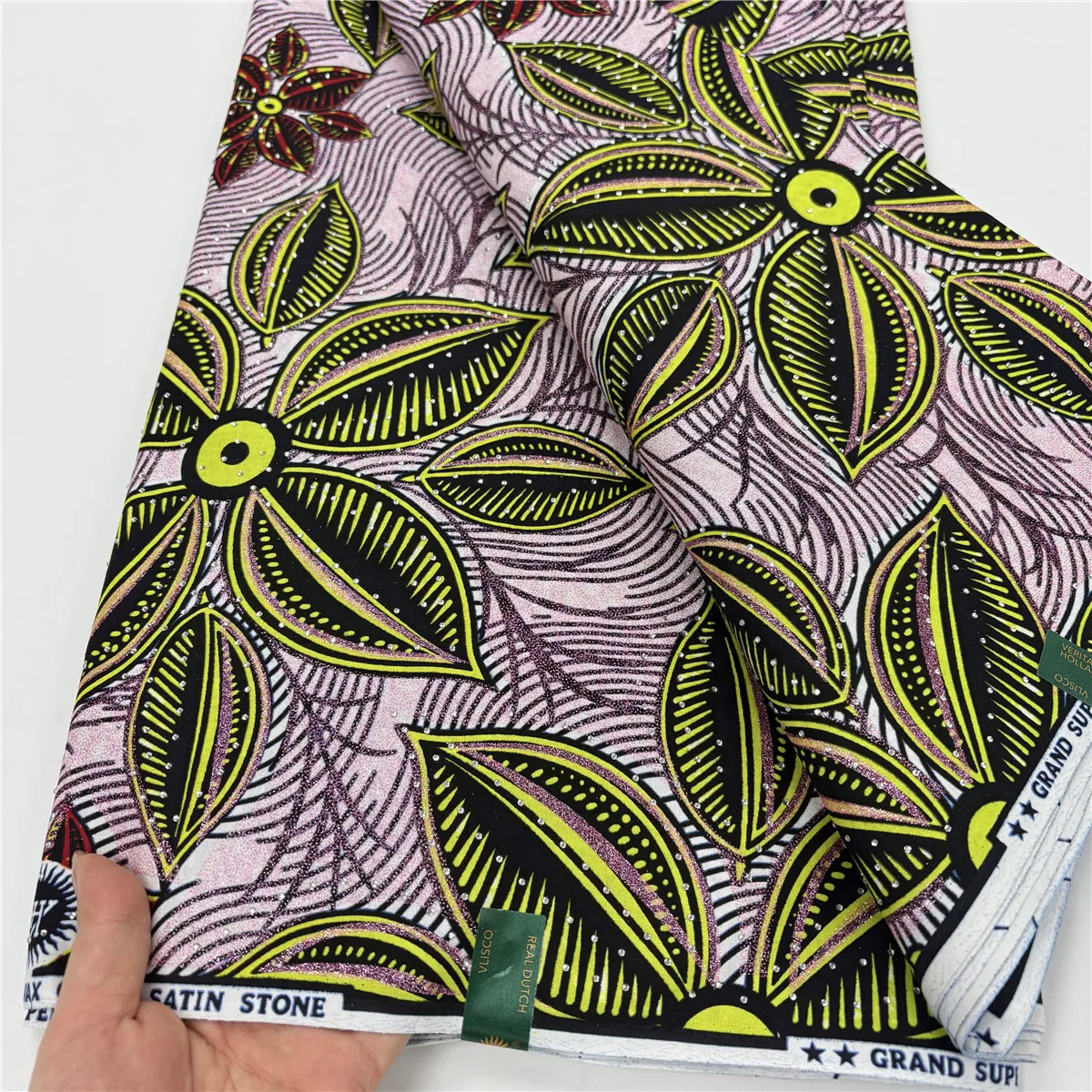 Newest African Soft Batik Prints Glitter Golden Wax Fabric With Stones Real 100% Cotton Ankara Wax Fabric For Dress 6Yards 15A92 view 5