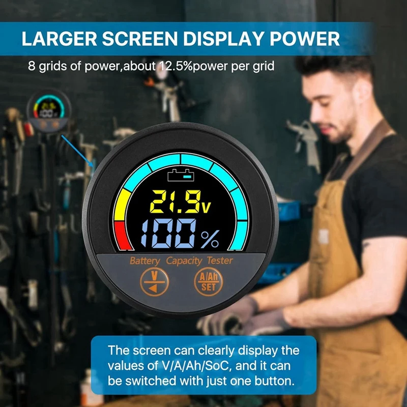 ABDJ-جهاز اختبار بطارية IP67 مقاوم للماء 10-100 فولت مع شاشة توفير الطاقة 100 أمبير V/A/Soc/Ah ليثيوم، Lifepo4