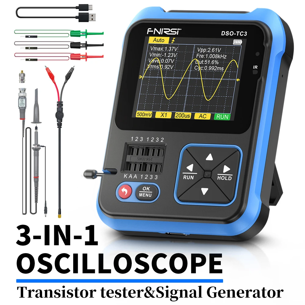 Digital Oscilloscope,Transistor Tester,Signal Generator Meter 2.4'' TFT Display 10MS/s Sample Rate 500KHz Bandwidth Oscillometer