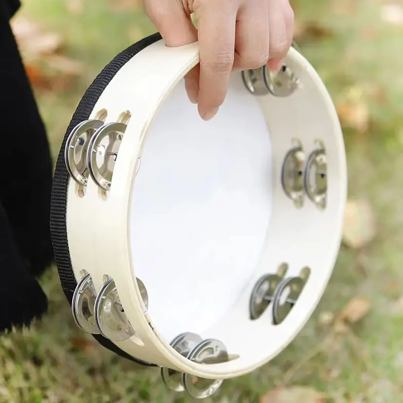 8 بوصة الدف الخشبي باليد الدف طبل جرس قرع آلة موسيقية الأطفال التعليمية KTV حفلة ألعاب أطفال