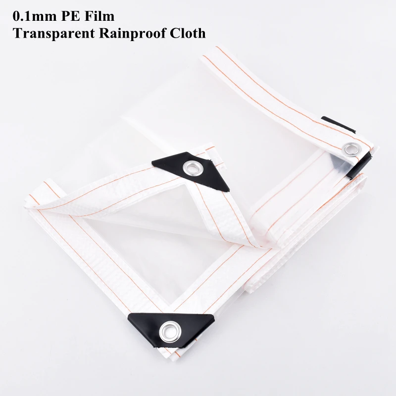 0.1mm PE Film Transparent Rainproof Cloth Garden Balcony Tarpaulin Greenhouse Plant Keep Warm Waterproof Cloth White/Blue Edge