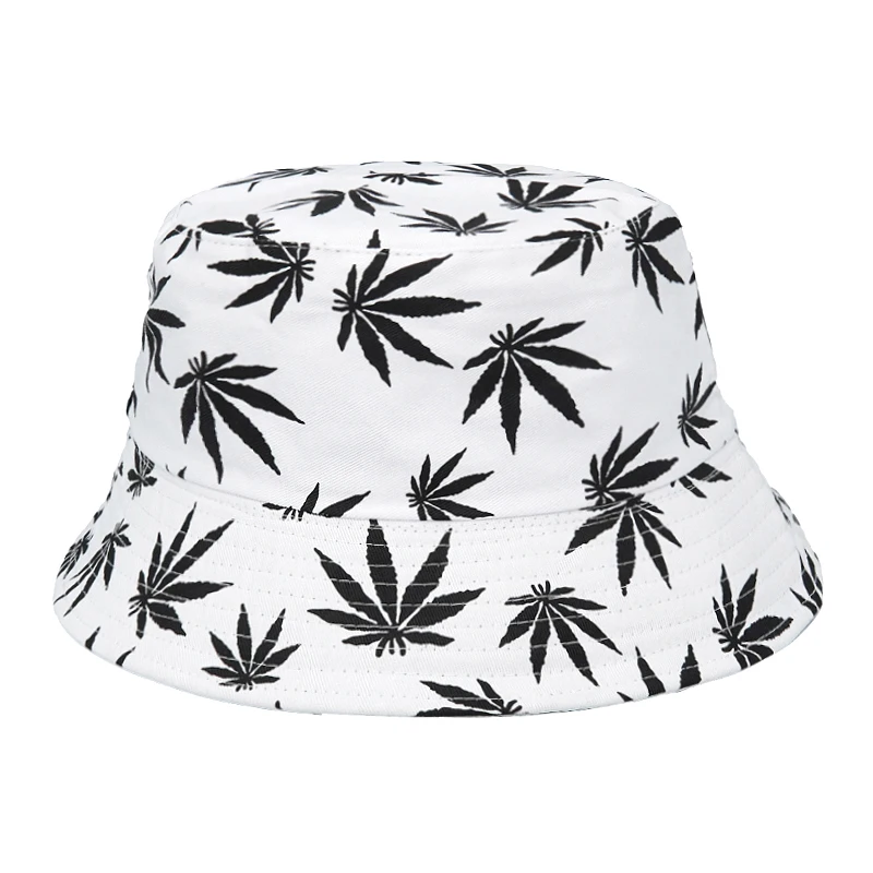 Summer Autumn Sun Bucket Hats Women Men Buckets Caps Weed Print Hat Fisherman Sunscreen Hats For Ladies 2023