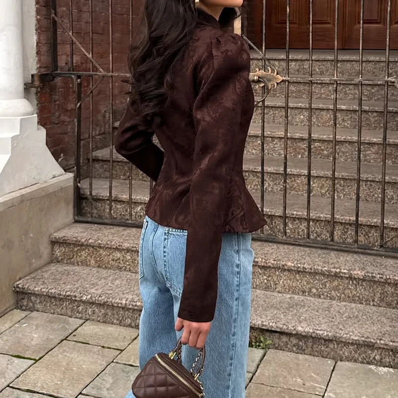 Single Breasted Design Multi Color Outwear Elegant Stand Collar Long Sleeved Slim Jacket Office Temperament Jacquard Women Coat