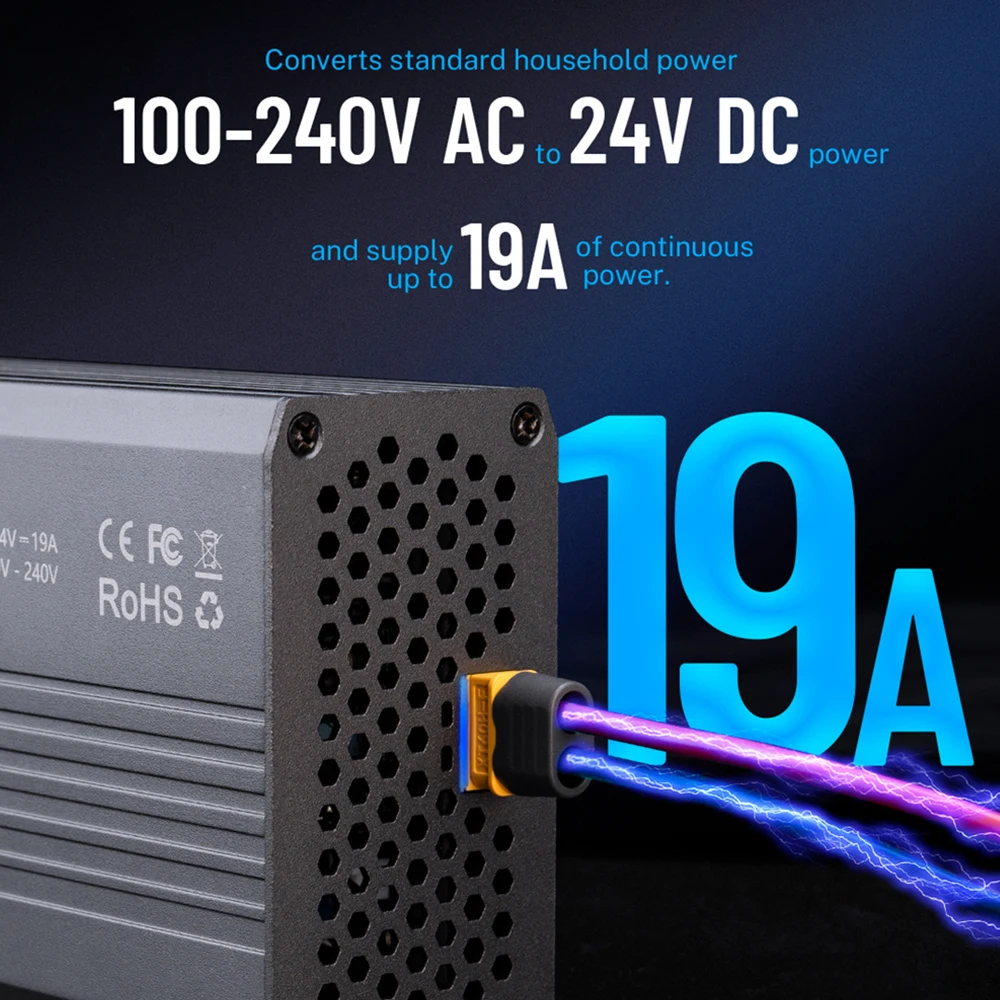 ToolkitRC ADP450 Adaptador de fuente de alimentación 450W XT60 salida 24V19A Entrada de CA 100V-240V para ToolkitRC M8D M6D M8P M9 Cargador de batería