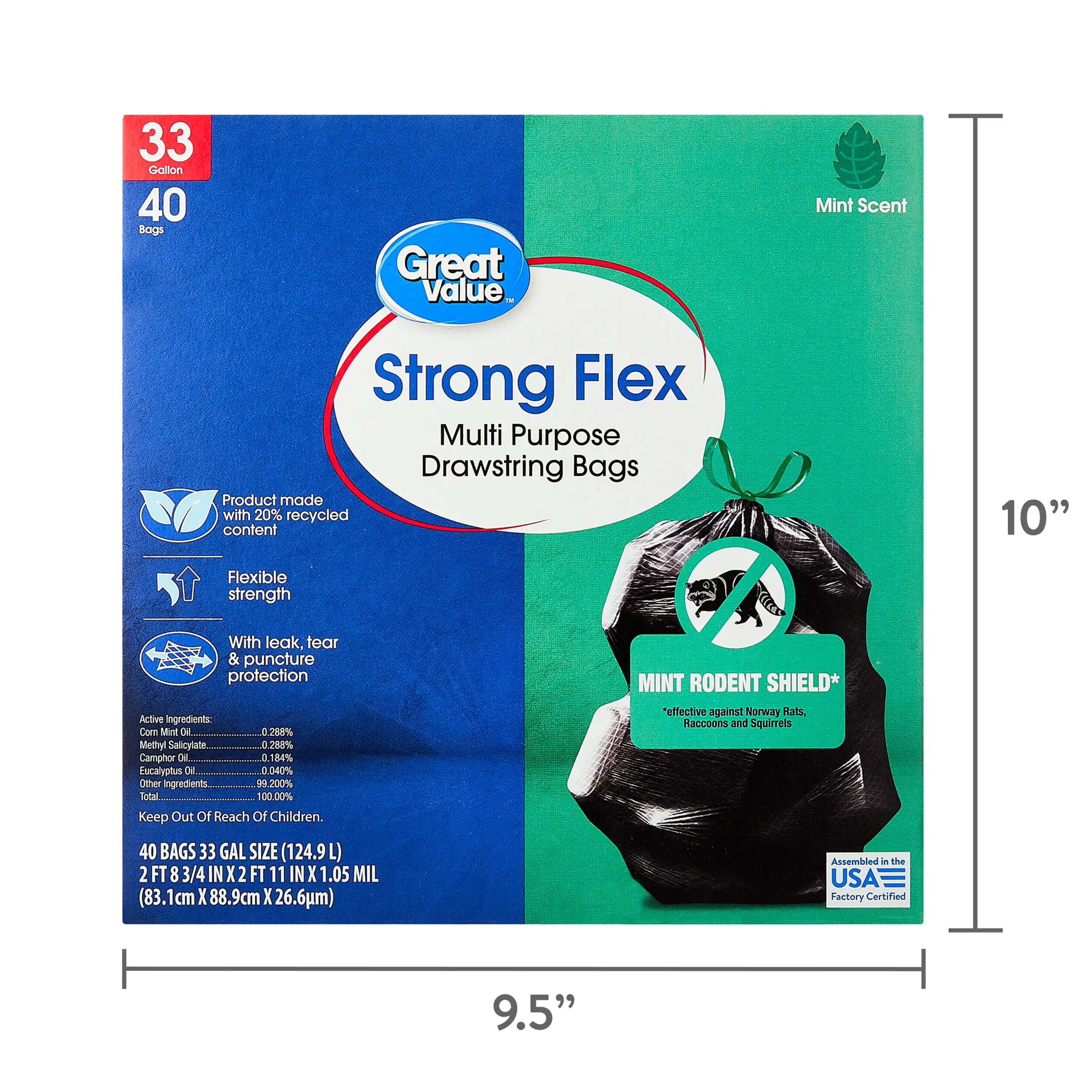 33 Gallon Strong Flex Tall Kitchen Trash Bags Mint Scent 40 Bags Rodent Repellent Mint Scent Technology