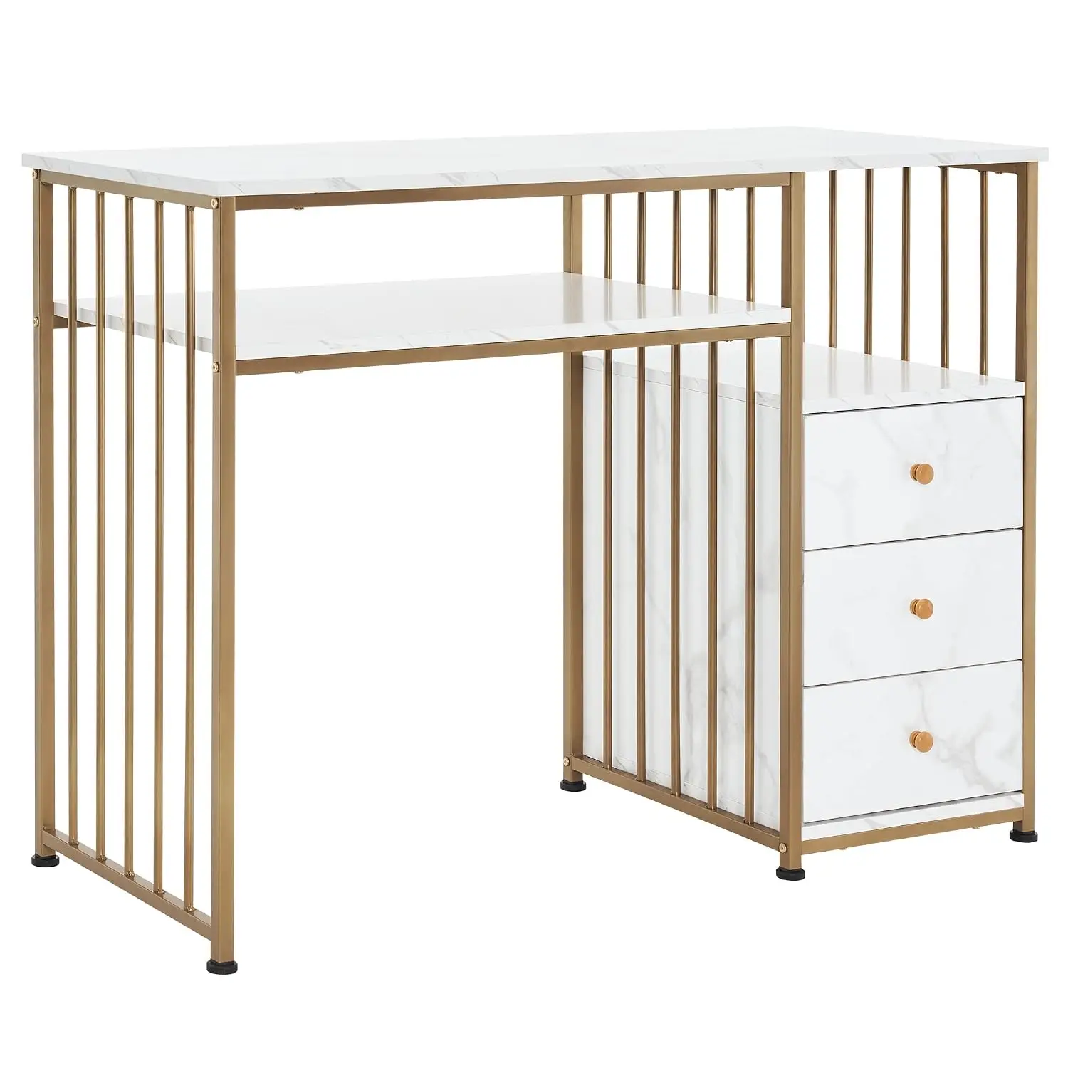 Marble Texture Manicure Table for Storage, Gold Metal Frame 2407, Customized