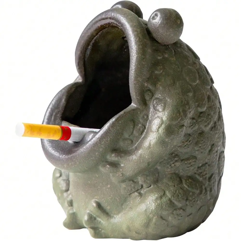 

Ceramic Ashtray For Cigarettes, Cute Funny Toad Frog Shape Ash Tray Set For Indoor Outdoor, Windproof Desktop Smoking Ash Holder For Smokers, Vintage Cool Home Office Decoration.