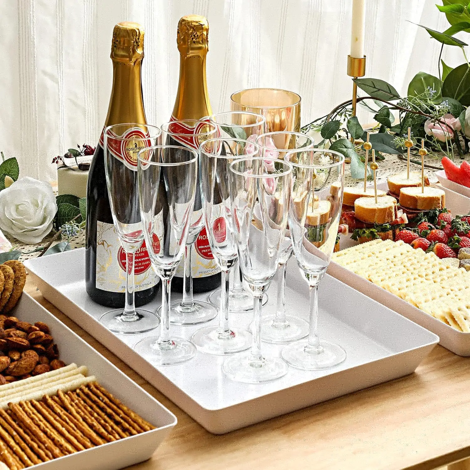Multi pcs White Reusable Plastic Serving Platters for Cookie,Snack,Dessert,Party Food Display Stackable Kitchen CounterTop Tray